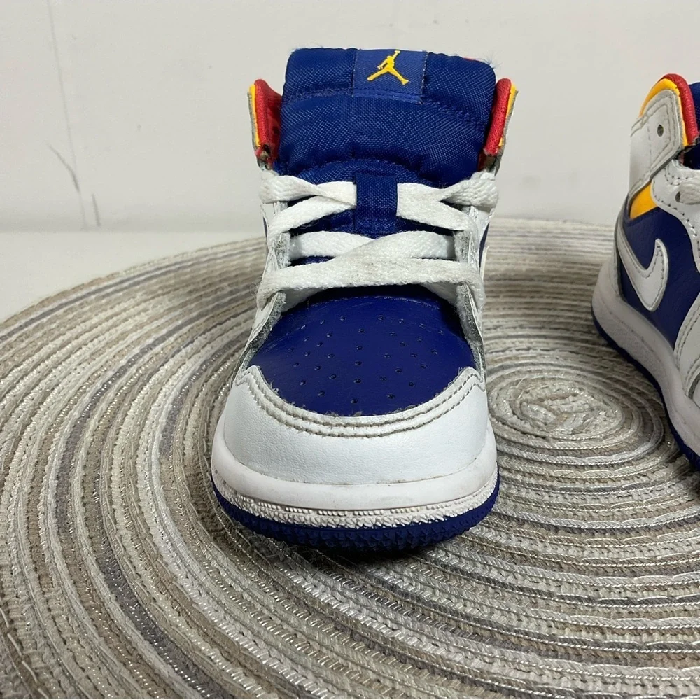 Nike Air Jordan 1 Mid Retro White Laser Orange Blue Toddler Size 6c 640735-131